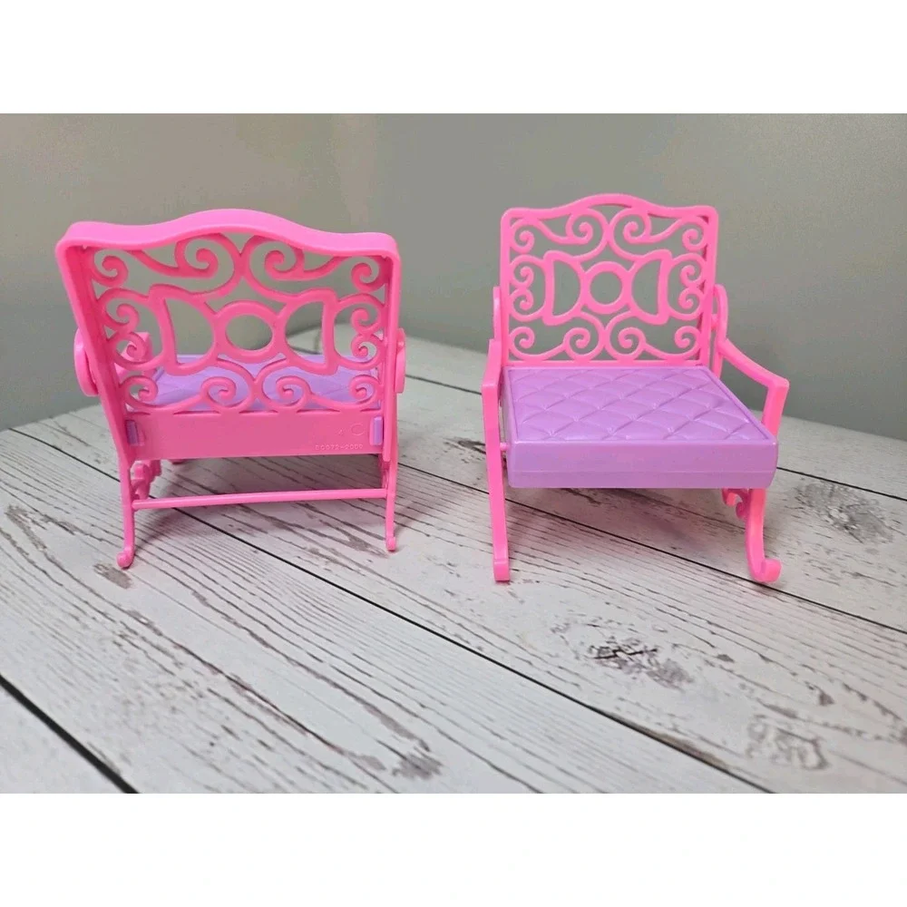 2pc Bright Pink Purple Dollhouse Chairs Barbie Chelsea Size